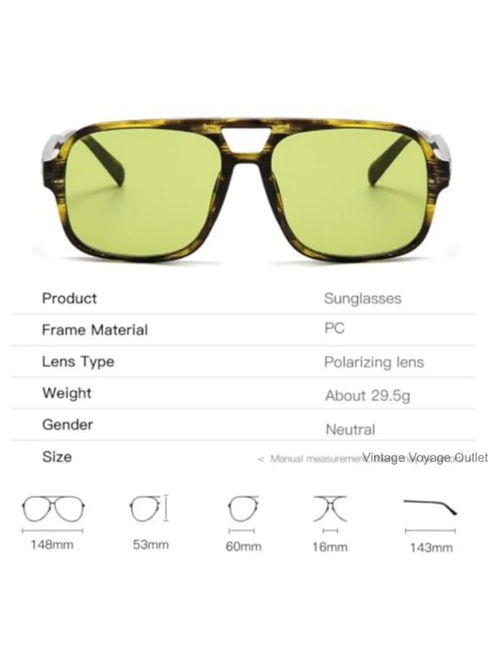 Retro 70s Square Aviator Sunglasses for Women Men Oversized Vintage Shades 4